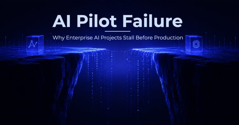 Enterprise leadership team reviewing reasons for AI pilot failure before production deployment