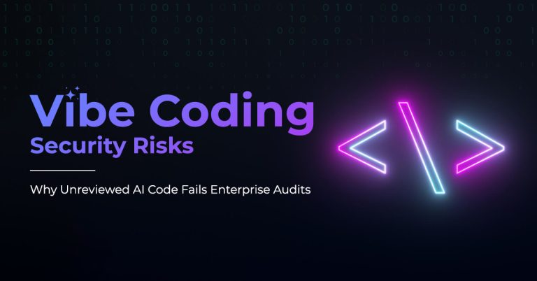 Enterprise engineering team reviewing AI-generated code for vibe coding security and audit risks